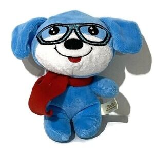 Dan Dee Plush Puppy Dog 7" Blue Glitter Eyeglasses Red Scarf Nerd Student Whimsy